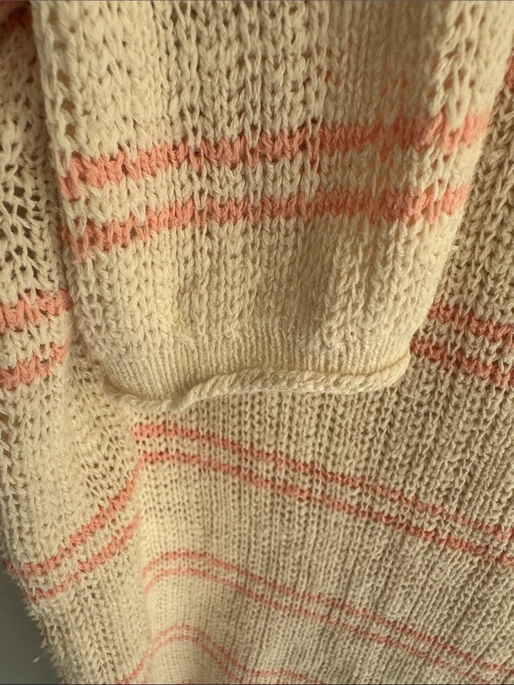 aerie Cream & Coral Striped Women’s Lightweight Sweater